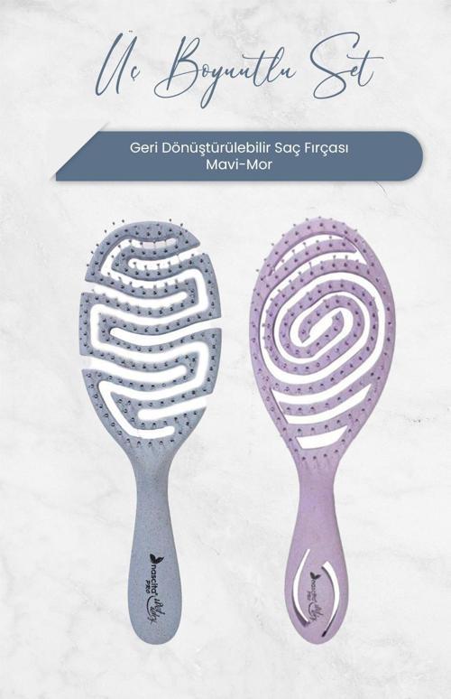 Üç Boyutlu Geri Dönüştürülebilir Saç Fırçası Mavi ve Mor