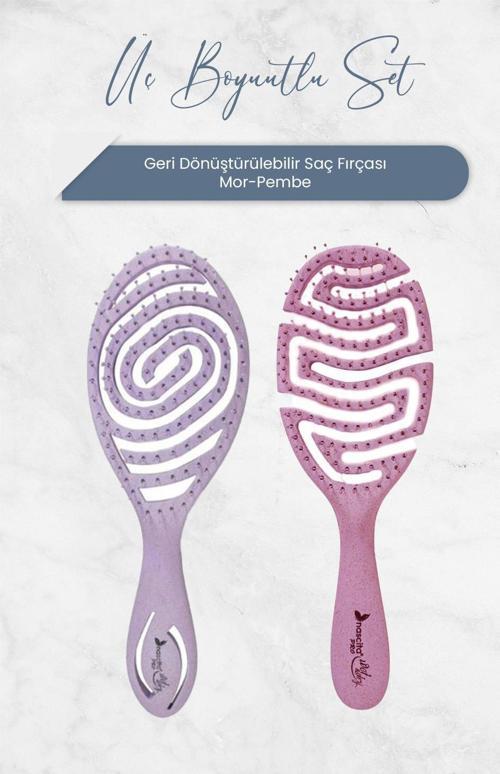Üç Boyutlu Geri Dönüştürülebilir Saç Fırçası Mor ve Pembe