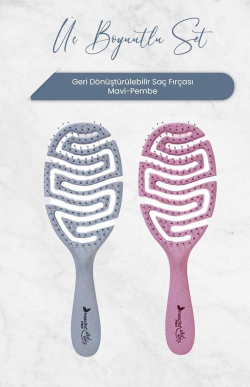 Üç Boyutlu Geri Dönüştürülebilir Saç Fırçası Pembe ve Mavi