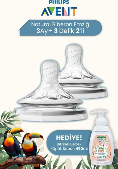 Natural Biberon Emziği 3 delik 3m+ 2'li Hediyeli