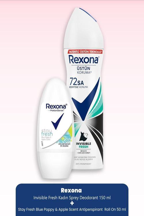 Invisible Fresh Kadın Sprey Deodorant 150 ml & Stay Fresh Blue Poppy & Apple  Roll On 50 ml