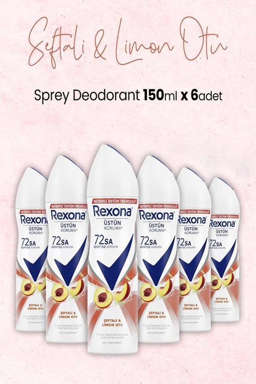 Kadın Sprey Deodorant Şeftali ve Limon Otu 150 ml x 6 Adet