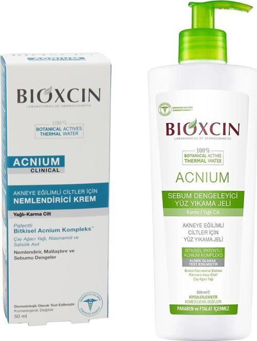 Acnium Sebum Dengeleyici Yüz Yıkama Jeli 500 ml + Bioxcin Acnium Sebum Dengeleyici Nemlendirici Krem 50 ml