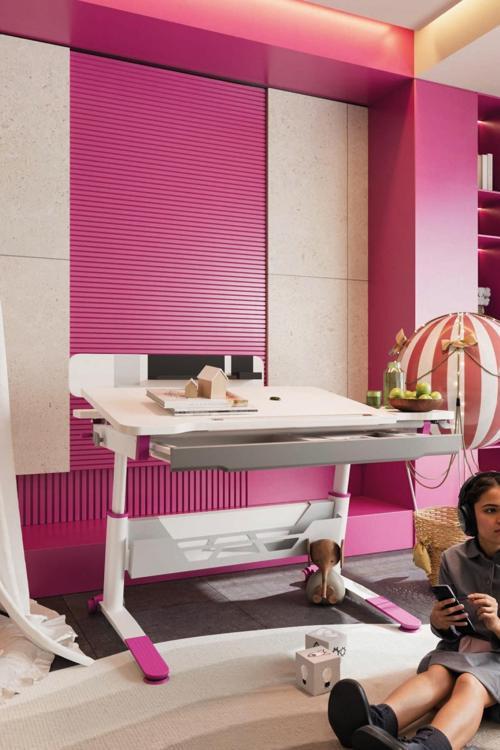 Yükseklik ve Eğim Ayarlı, Sirius Standart Bilgisayar, Ofis ve Çalışma Masası Beyaz/Fuşya