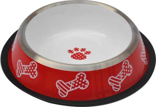 Kaymaz Tabanlı Kedi ve Köpek Kırmızı Beyaz Desenli Mama Su Kabı 32 Oz