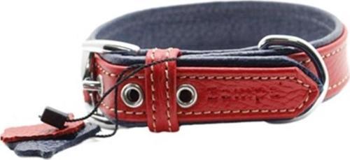 Yumuşak Dokulu Gerçek Deri Flatiron Köpek Boyun Tasması Kırmızı Lacivert 3x54 Cm