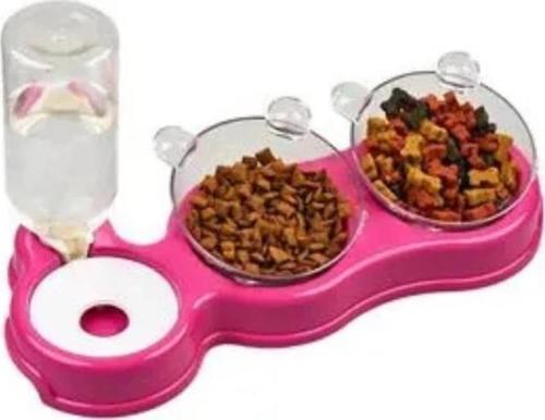 Kedi Köpek Çift Hazneli 3'Lü Beslenme Mama ve Su Kabı 500 ml 36x21x16 Cm