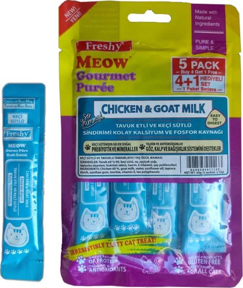 Meow Tavuk Etli Ve Keçi Sütlü Krema Kedi Ödülü 5'li Paket 60 Gr