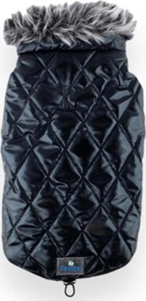 Shiny Yakalı Kürklü Mont Siyah XSmall