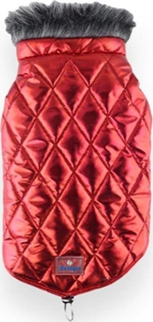 Shiny Yakalı Kürklü Mont Kırmızı Large