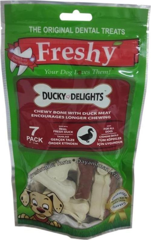 Ördek Eti Kaplı Beyaz Press Kemik Köpek Ödülü 5 Cm 7 Li