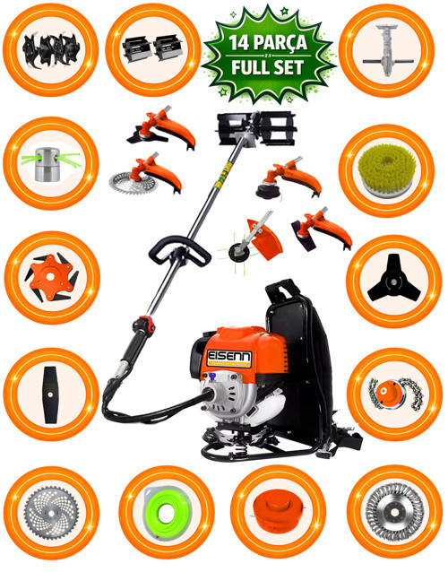 EISENN German 14 Parça Set Eb-520 Nero Motor Sırt Tipi Tırpan Toprak Eşeleme Akrobat Çapa Aparatı