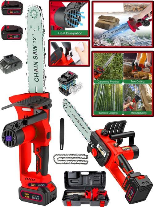 RED 32 CM Yağ Pompalı Yeni Nesil Kömürsüz Motor Çift Akü 10 Pilli Dal Budama Testere Makinesı