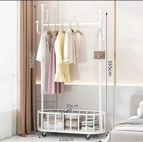 Beyaz Konfeksiyon Askılığı Ayaklı Askılık Kıyafet Askılığı Tekerlekli 100 Cm 1067