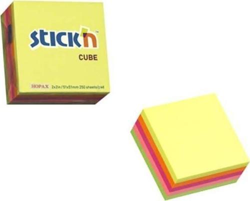 Stickn Yapışkanlı Not Kağıdı Küp 250 Yaprak 50X50Mm Neon 5 Renk 212030