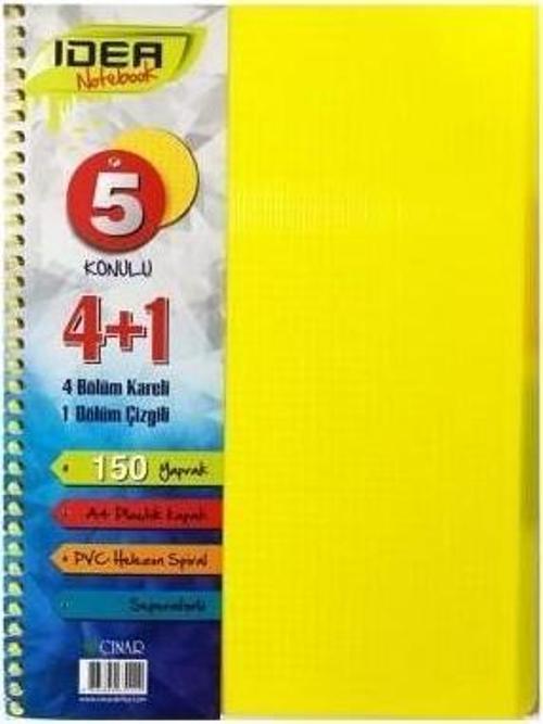 Çınar Spiralli Ayraçlı Defter İdea A5 150 Yaprak 4+1 (4 Kareli 1 Çizgili) 66001 (Karışık Renk 1 Adet)