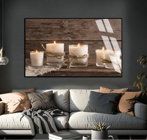 Dekorasyon Mumlar Modeli 1 Çerçeveli Temperli Cam Tablo Tekli Yatay