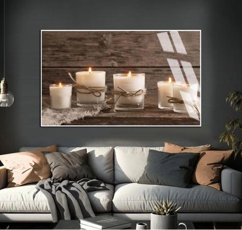 Dekorasyon Mumlar Modeli 1 Çerçeveli Temperli Cam Tablo Tekli Yatay