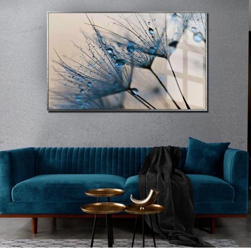 Mavi Çiçekli Model 01 Çerçeveli Temperli Cam Tablo Tekli Yatay