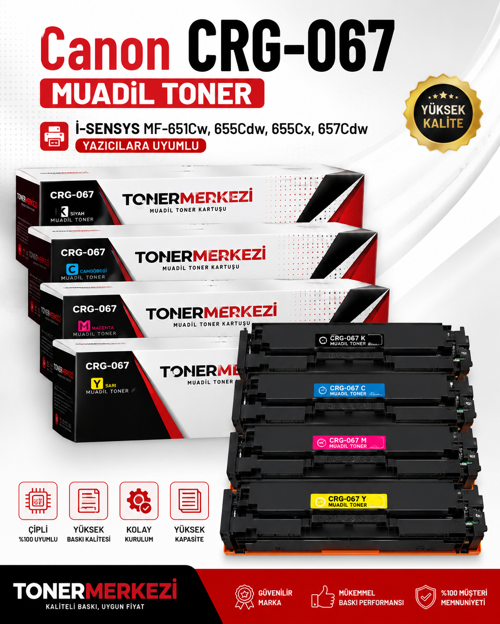 Crg 067 Çipli Muadil Toner Canon İ-Sensys Lbp 631Cw Lbp 633Cdw Mf651Cw Mf 655Cdw Mf 655Cx Mf 657Cdw