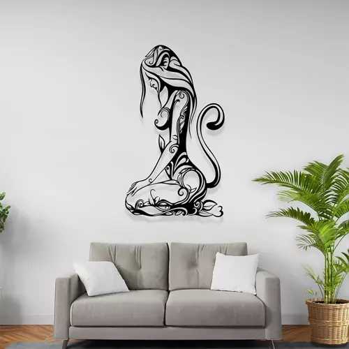 Lazer Kesim Tablo Kedi Kadın Metal Tablo Tasarımı