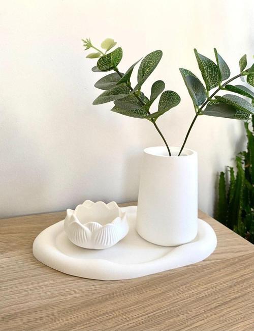 Dekoratif 3’Lü Set Oval Tabak Silindir Vazo Lotus Takı Tabağı