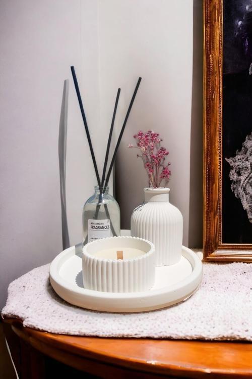 Dekoratif Mini Vazo Fresh Soft Oda Kokusu Dekoratif Mum Yuvarlak Stantlı Set
