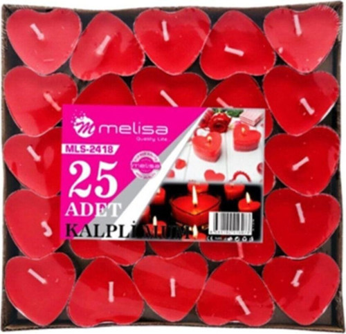 Kırmızı Kalpli Tealight Mum 25 Adet