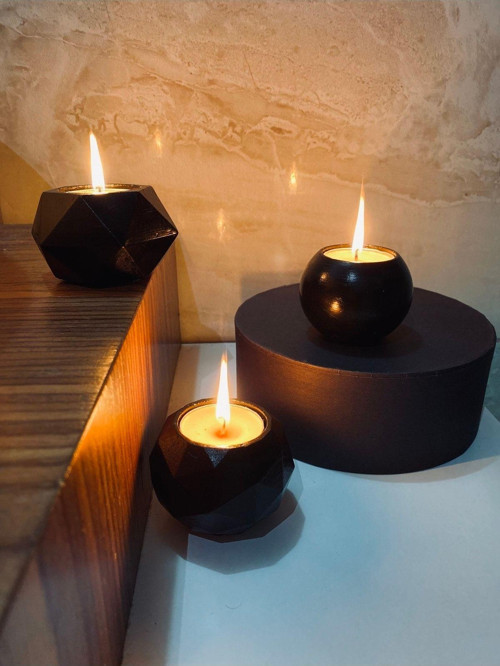 Üçlü Tealight Beton Mumluk Set Antrasit Ht