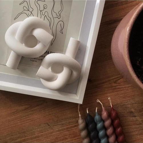 Beyaz Loop Dekor & Mumluk 2’Li Set Şamdan Mumluk