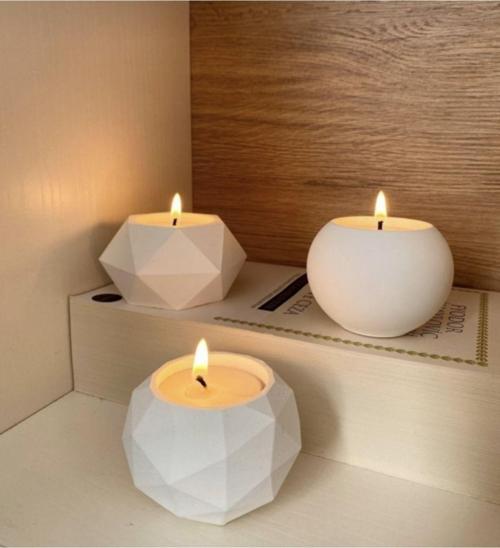 Üçlü Tealight Beton Mumluk Set