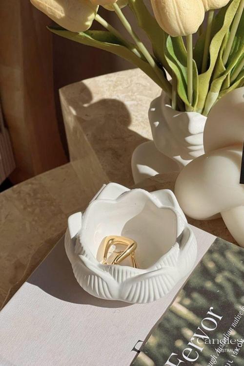Lotus Görünümlü Dekoratif Mini Takı Tabağı Mum Tabağı