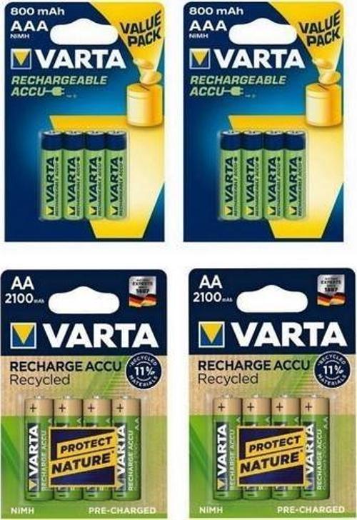 8 x 2100 mAh AA + 8 x 800 mAh AAA Şarjlı Pil