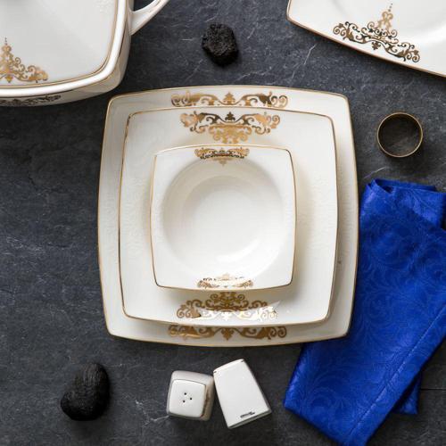 Fine Bone Topkapı Gold 61 Parça 12 Kişilik Kare Yemek Takımı
