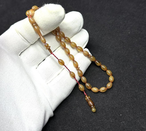 Bilek Boy Beyzi Model Sistemli 5-8mm Hareli Sıkma Kehribar Tesbih