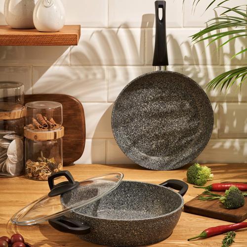 Lucca 3 Parça Kapak Uyumlu 24 Cm Tencere Tava Seti Gri Mavi
