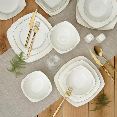 Bone Yeni Defne 60 Parça 12 Kişilik Yemek Takımı Yarım Kare
