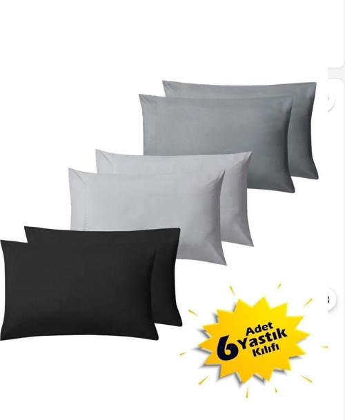 %100 Cotton (Toplam 6Adet) 2 Adet Füme 2Adet Siyah 2 Adet Gri Yastık Kılıfı Pillow Case