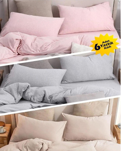 %100 Pamuk (Toplamda 6 Adet)2Adet Pembe 2Adet Bej 2Adet Gri 50X70Yastık Kılıfı Pillow Case