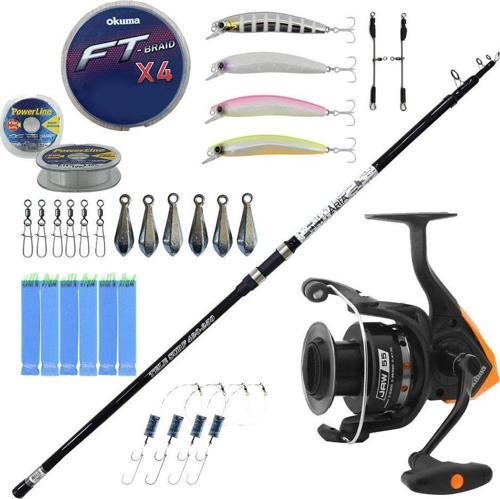 Aria Tele Surf 3,90 cm 100-200 gr Surf Kamışı & Okuma JAW-55 3+1BB Olta Makinesi