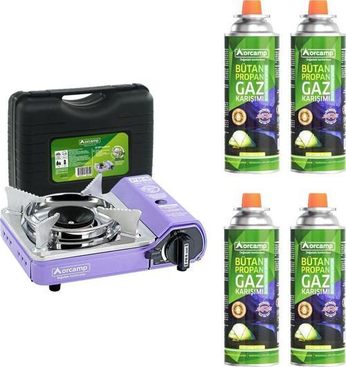 Mini Çantalı Kamp Ocağı Mor 4 Kartuşlu Set