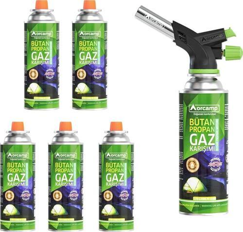 Orcamp Çakmaklı Kartuş Pürmüz Set + 5 Adet 227 Gram Gaz Kartuşu