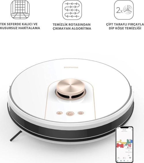 Alex Laser Pro 1286H Moplu ve Haritalamalı Akıllı Robot Süpürge Beyaz Gold