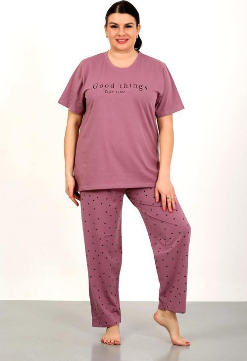%100 Pamuk Büyük Beden Kısa Kol Kadın Pijama Takımı
