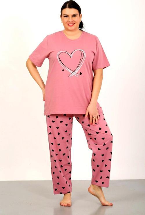 %100 Pamuk  Büyük Beden Kısa Kol Kadın Pijama Takımı