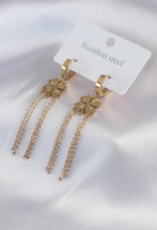 Çelik Gold Renk Üçlü Sallantı Zincir Model Kadın Küpe