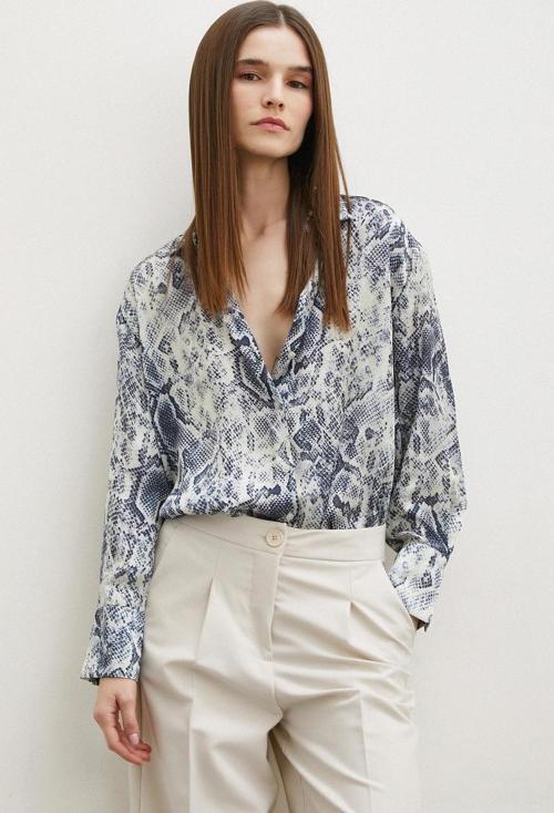 Yılan Desen Saten Gömlek Gri