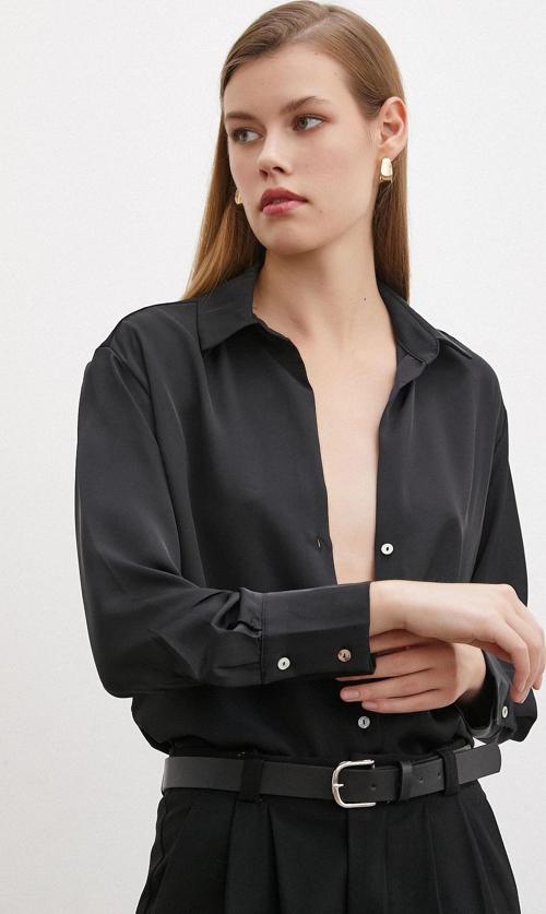 Klasik Saten Gömlek Siyah