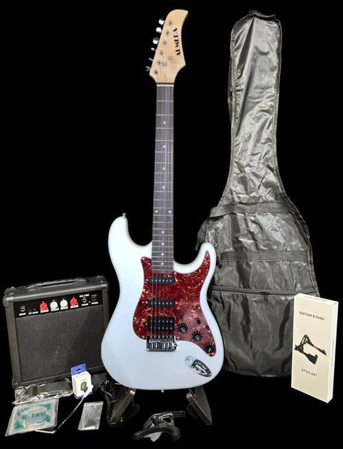 Elektro Gitar Set Beyaz Hss Manyetikli 15W Amfi (Gitar-Amfi-Kablo-Askı-Kapo-Akort Cihazı-Yedek Tel)