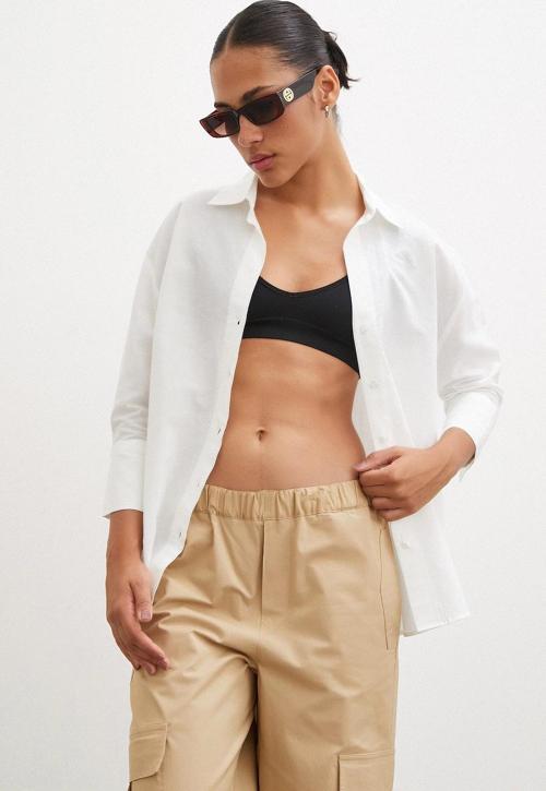 Yırtmaçlı Fakir Kol Gömlek Ekru